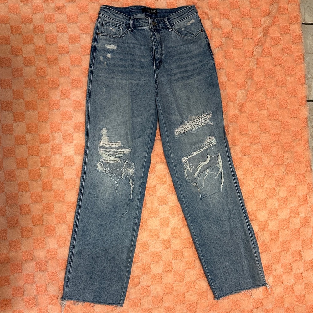 Judy Blue Distressed Straight Leg Jeans - Blue